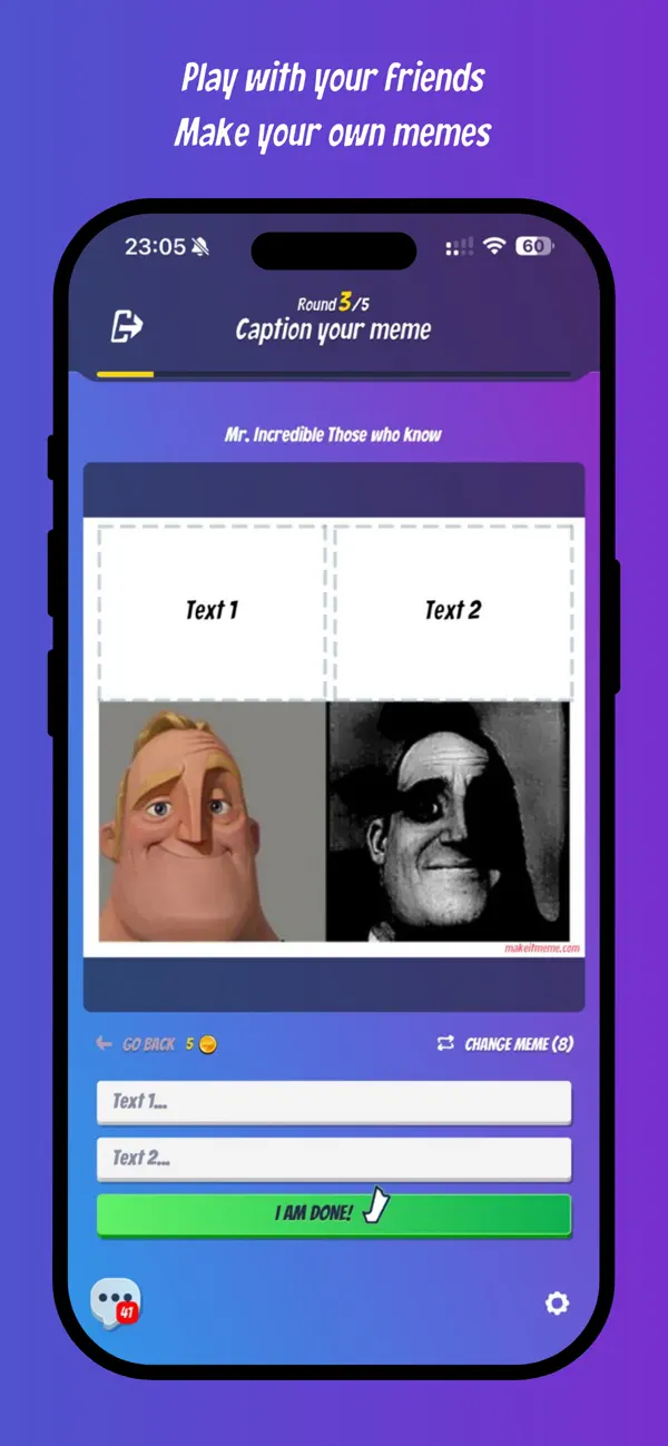 Writing a caption for a meme template in the Make it Meme app