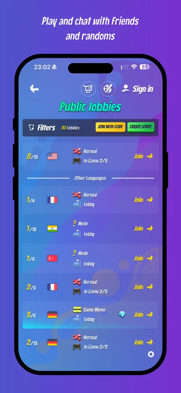 Browsing public Make it Meme lobbies to join a game